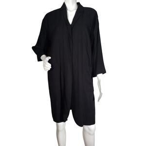 Eileen Fisher Womens Sz Small Tencel Open Front Jacket Black Pockets 3/4 Sleeve